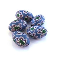 Perle fimo ovale bleu x5