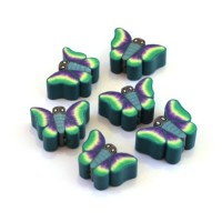 Perles fimo papillon vert jade x10