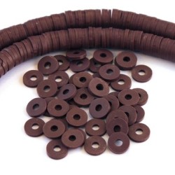 Perles rondelles Heishi en fimo marron