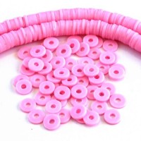 Perles rondelles Heishi en fimo rose