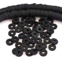 Perles rondelles Heishi en fimo noir