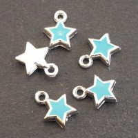 Breloques émaillées étoile turquoise x5