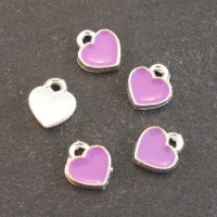 Breloques émaillées coeur violet x5