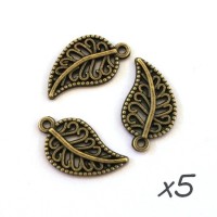 Breloque feuille bronze x5