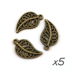 Breloque feuille bronze x5
