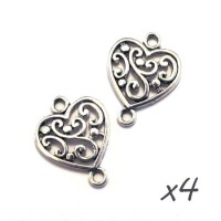 Breloque connecteur coeur argenté