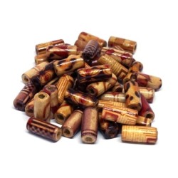 Perles tubes en bois imprimées 12mm assortiment