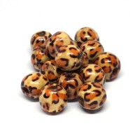 Perles en bois imprimées 12mm motif léopard