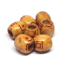 Perles tonneau en bois imprimées 16mm - motif E