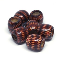 Perles tonneau en bois imprimées 16mm - motif W