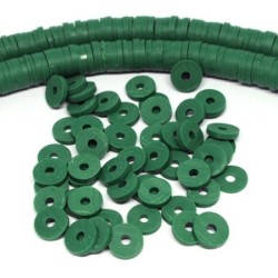 Perles rondelles Heishi en fimo vert foncé
