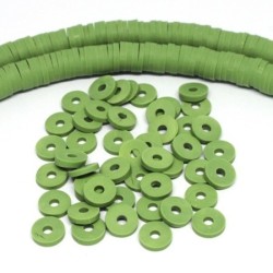 Perles rondelles Heishi en fimo vert olivine
