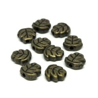 Perles métal feuille bronze x10