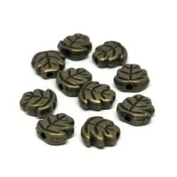 Perles métal feuille bronze x10