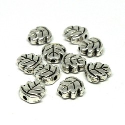 Perles métal feuille argent vieilli x10