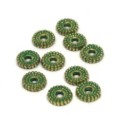 Perles rondelles métal vert de gris 6mm