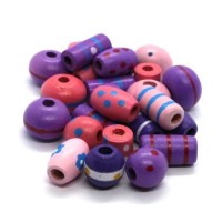 Assortiment perles en bois peint rose et mauve