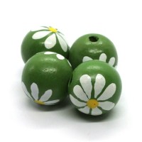 Perles en bois fleurie vert 20mm
