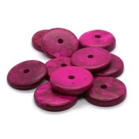 Perles rondelles en coco 20mm fuchsia