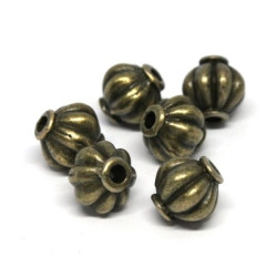 Perles en métal striées 8mm bronze