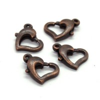 Fermoirs mousqueton coeur cuivre x4