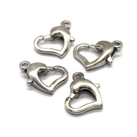 Charm Breloque Canard Avec Mousqueton En Forme De Cœur - Métal Argenté, 28x16 Mm, Neuf, Fait En France