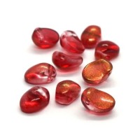 Perles gouttes aplaties en verre 8mm rouge doré