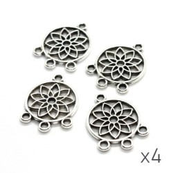 Breloque chandelier connecteur fleur argent vieilli x4