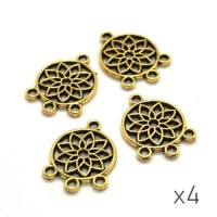 Breloque chandelier connecteur fleur doré x4