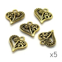 Breloque coeur arabesque dorée x5