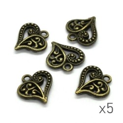 Breloque coeur arabesque bronze x5