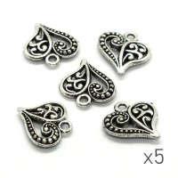 Breloque coeur arabesque argentée x5
