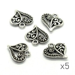 Breloque coeur arabesque argentée x5