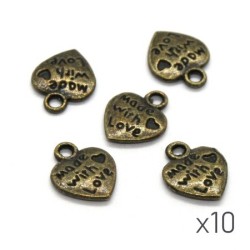 Breloques coeur made with love bronze x10