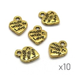 Breloques coeur made with love dorées x10