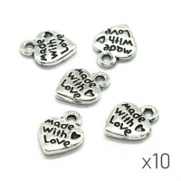 Breloques coeur made with love argent vieilli x10
