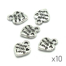 Breloques coeur made with love argent vieilli x10