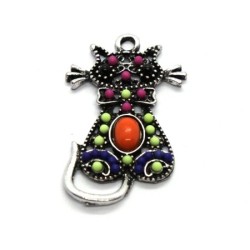 Breloque pendentif chat multicolore 33mm