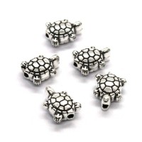 Perles tortue en métal argent vieilli 10mm x5