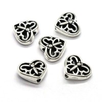 Perles coeur papillon en métal argent vieilli 10mm