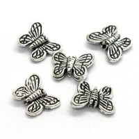 Perles papillon en métal argent vieilli 11mm x10