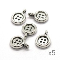 Breloques bouton argent vieilli x5