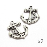 2 breloques ancre argent vieilli 25mm