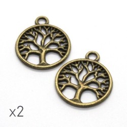 Breloque arbre de vie 24mm bronze x2