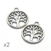 Breloque arbre de vie 24mm argent vieilli x2