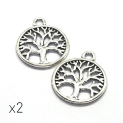 Breloque arbre de vie 24mm argent vieilli x2