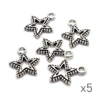 Breloques étoile ajourées 17mm argent vieilli x5