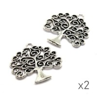 Breloque arbre 26mm argent vieilli x2