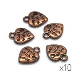 Breloques coeur made with love cuivre x10