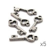 5 breloques clé 20mm argent vieilli